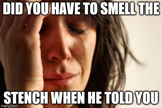 First World Problems Meme | DID YOU HAVE TO SMELL THE STENCH WHEN HE TOLD YOU | image tagged in memes,first world problems | made w/ Imgflip meme maker