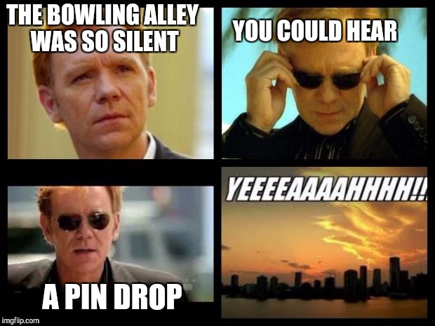 CSI |  THE BOWLING ALLEY WAS SO SILENT; YOU COULD HEAR; A PIN DROP | image tagged in csi | made w/ Imgflip meme maker