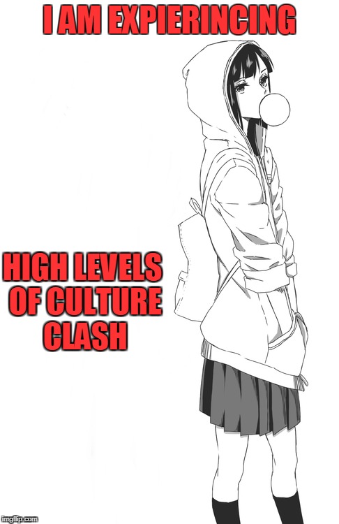 I AM EXPIERINCING; HIGH LEVELS OF CULTURE CLASH | image tagged in evievee2 | made w/ Imgflip meme maker