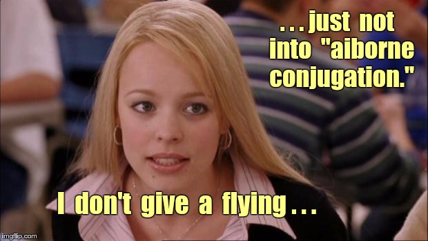 No Airborne Conjugation | . . . just  not  into  "aiborne  conjugation."; I  don't  give  a  flying . . . | image tagged in memes,its not going to happen,nsfw | made w/ Imgflip meme maker