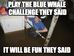 it will be fun they said | PLAY THE BLUE WHALE CHALLENGE THEY SAID; IT WILL BE FUN THEY SAID | image tagged in it will be fun they said | made w/ Imgflip meme maker