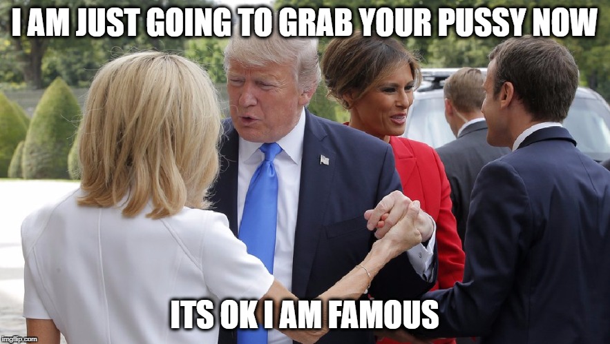 Trump Pervert | I AM JUST GOING TO GRAB YOUR PUSSY NOW ITS OK I AM FAMOUS | image tagged in trump pervert | made w/ Imgflip meme maker