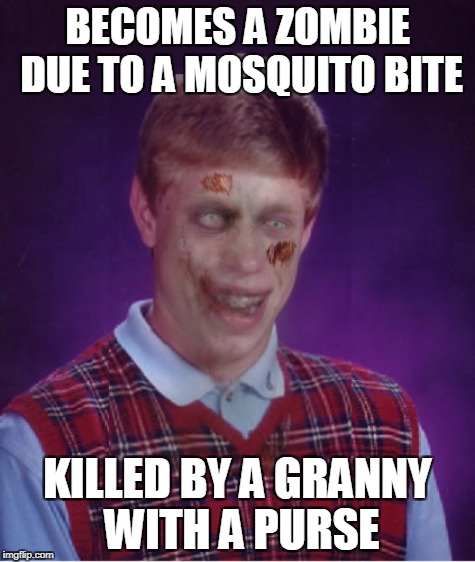 BECOMES A ZOMBIE DUE TO A MOSQUITO BITE KILLED BY A GRANNY WITH A PURSE | made w/ Imgflip meme maker