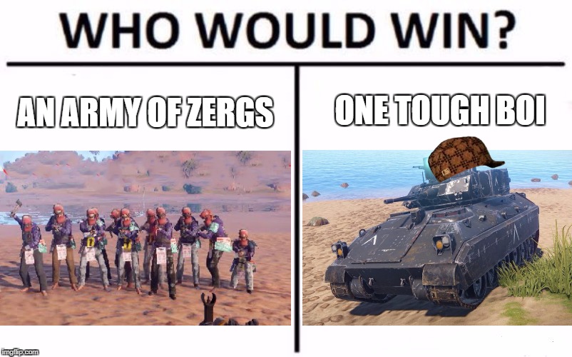 Who Would Win? Meme | AN ARMY OF ZERGS; ONE TOUGH BOI | image tagged in who would win,scumbag | made w/ Imgflip meme maker