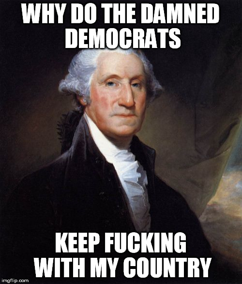 George Washington Meme | WHY DO THE DAMNED DEMOCRATS; KEEP FUCKING WITH MY COUNTRY | image tagged in memes,george washington | made w/ Imgflip meme maker