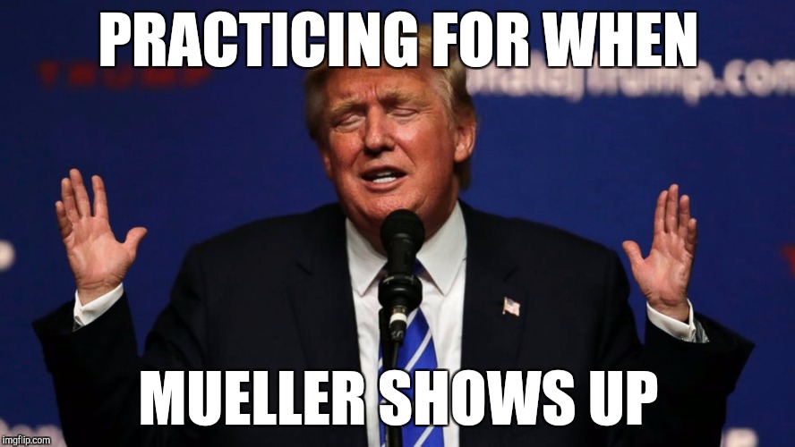Hands up | PRACTICING FOR WHEN; MUELLER SHOWS UP | image tagged in donald trump tiny hands,donald trump,arrest,mueller time,trump russia collusion,maga | made w/ Imgflip meme maker