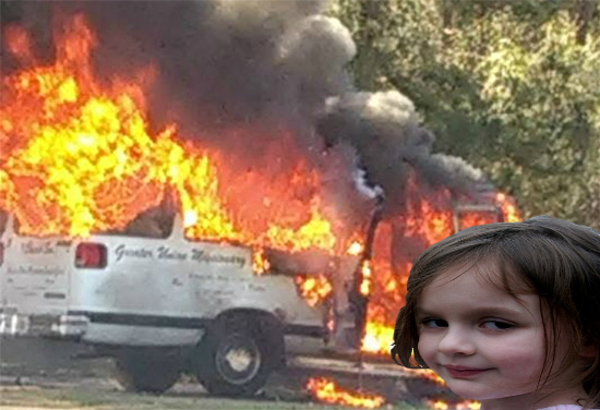 High Quality Disaster Girl Burning Van Blank Meme Template