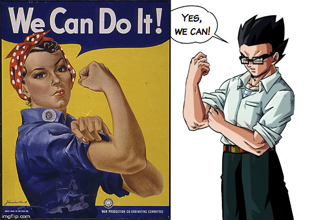 Change We Can Believe In | image tagged in propaganda,rosie the riveter,gohan,dragon ball multiverse | made w/ Imgflip meme maker