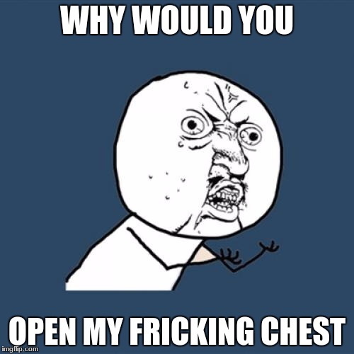 Y U No Meme | WHY WOULD YOU; OPEN MY FRICKING CHEST | image tagged in memes,y u no | made w/ Imgflip meme maker