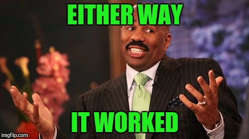 EITHER WAY IT WORKED | image tagged in memes,steve harvey | made w/ Imgflip meme maker