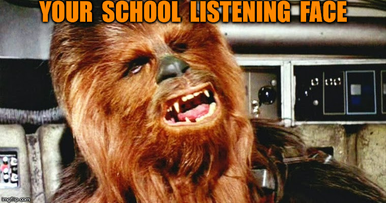 chewbacca face | YOUR  SCHOOL  LISTENING  FACE | image tagged in chewbacca face | made w/ Imgflip meme maker