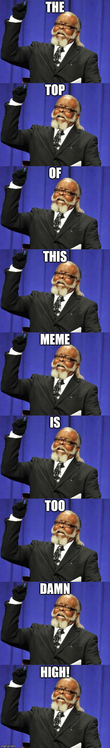 Now that is TOO DAMN HIGH! | THE; TOP; OF; THIS; MEME; IS; TOO; DAMN; HIGH! | image tagged in too damn high,meme,imgflip,funny,memes | made w/ Imgflip meme maker