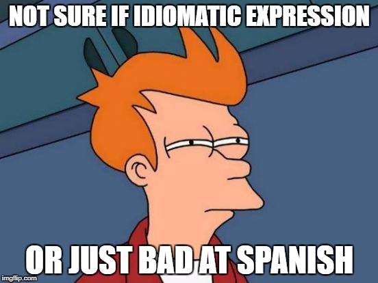 Futurama Fry Meme | NOT SURE IF IDIOMATIC EXPRESSION; OR JUST BAD AT SPANISH | image tagged in memes,futurama fry | made w/ Imgflip meme maker