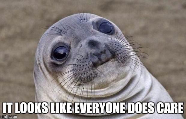 Awkward Moment Sealion Meme | IT LOOKS LIKE EVERYONE DOES CARE | image tagged in memes,awkward moment sealion | made w/ Imgflip meme maker