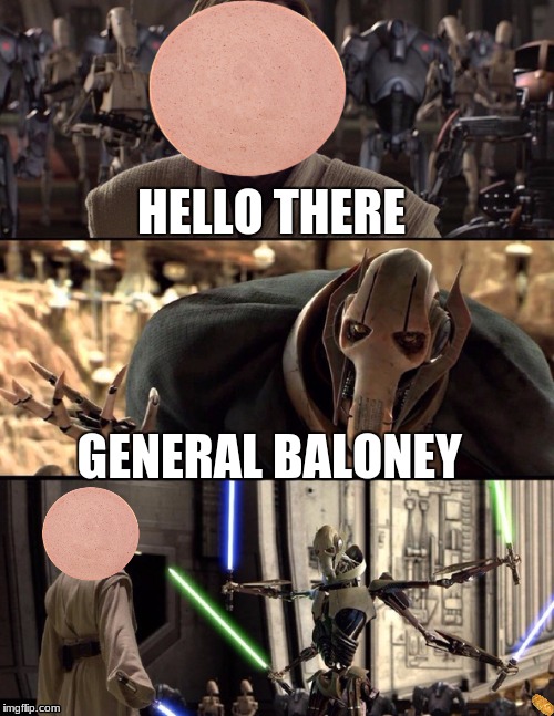 General Kenobi "Hello there" | HELLO THERE; GENERAL BALONEY | image tagged in general kenobi hello there | made w/ Imgflip meme maker