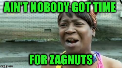 Ain't Nobody Got Time For That Meme | AIN'T NOBODY GOT TIME FOR ZAGNUTS | image tagged in memes,aint nobody got time for that | made w/ Imgflip meme maker