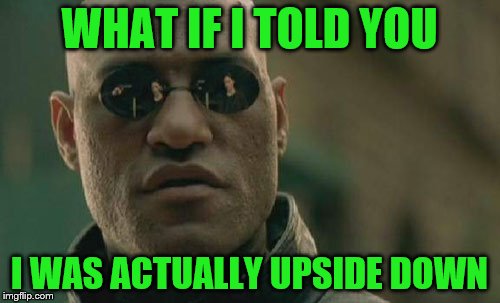 Matrix Morpheus Meme | WHAT IF I TOLD YOU I WAS ACTUALLY UPSIDE DOWN | image tagged in memes,matrix morpheus | made w/ Imgflip meme maker