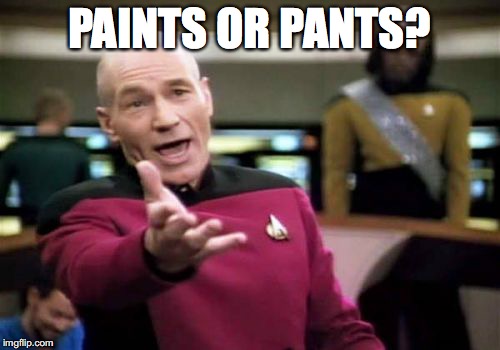 Picard Wtf Meme | PAINTS OR PANTS? | image tagged in memes,picard wtf | made w/ Imgflip meme maker