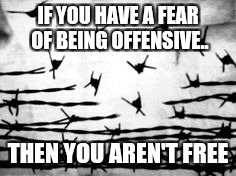 IF YOU HAVE A FEAR OF BEING OFFENSIVE.. THEN YOU AREN'T FREE | image tagged in freedom and slavery | made w/ Imgflip meme maker