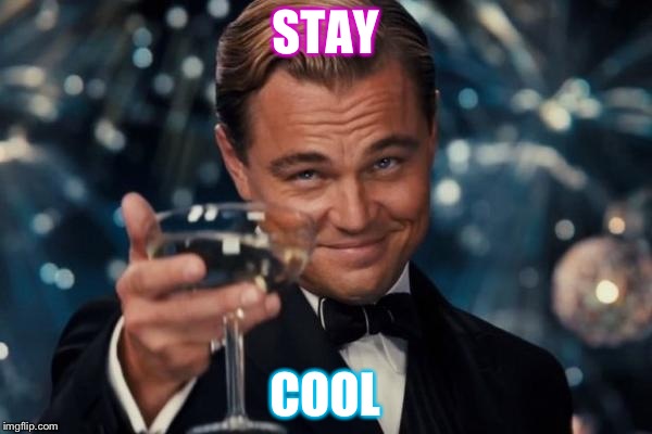 Leonardo Dicaprio Cheers Meme | STAY; COOL | image tagged in memes,leonardo dicaprio cheers | made w/ Imgflip meme maker