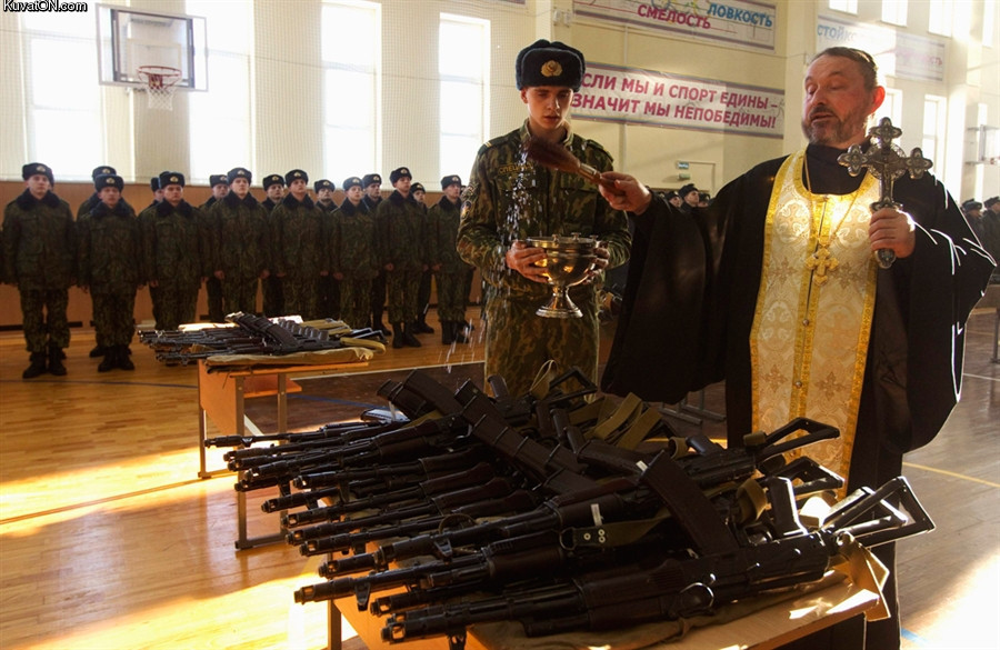 russian priest blessing guns Blank Meme Template