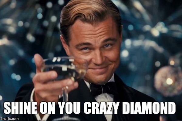 Leonardo Dicaprio Cheers Meme | SHINE ON YOU CRAZY DIAMOND | image tagged in memes,leonardo dicaprio cheers | made w/ Imgflip meme maker