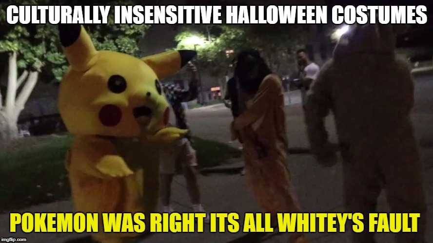 culturally insensitive Halloween costumes | CULTURALLY INSENSITIVE HALLOWEEN COSTUMES; POKEMON WAS RIGHT ITS ALL WHITEY'S FAULT | image tagged in funny memes,pokemon | made w/ Imgflip meme maker