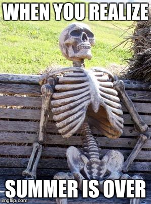 Waiting Skeleton | WHEN YOU REALIZE; SUMMER IS OVER | image tagged in memes,waiting skeleton | made w/ Imgflip meme maker