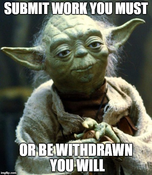 Star Wars Yoda Meme | SUBMIT WORK YOU MUST; OR BE WITHDRAWN YOU WILL | image tagged in memes,star wars yoda | made w/ Imgflip meme maker
