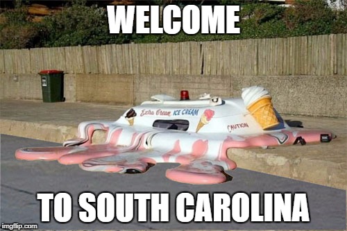 melting | WELCOME; TO SOUTH CAROLINA | image tagged in melting | made w/ Imgflip meme maker