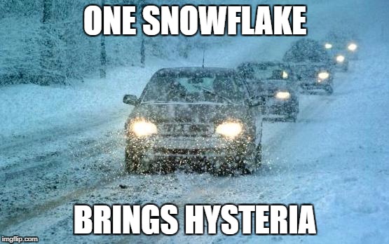 Bad Weather | ONE SNOWFLAKE; BRINGS HYSTERIA | image tagged in bad weather | made w/ Imgflip meme maker