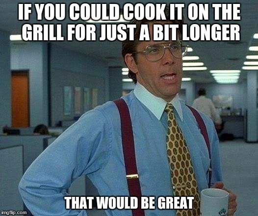 That Would Be Great Meme | IF YOU COULD COOK IT ON THE GRILL FOR JUST A BIT LONGER THAT WOULD BE GREAT | image tagged in memes,that would be great | made w/ Imgflip meme maker