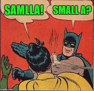 Batman Slapping Robin Meme | SAMLLA! SMALL A? | image tagged in memes,batman slapping robin | made w/ Imgflip meme maker