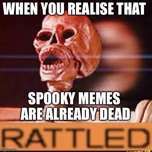 WHEN YOU REALISE THAT; SPOOKY MEMES ARE ALREADY DEAD | image tagged in rattled | made w/ Imgflip meme maker