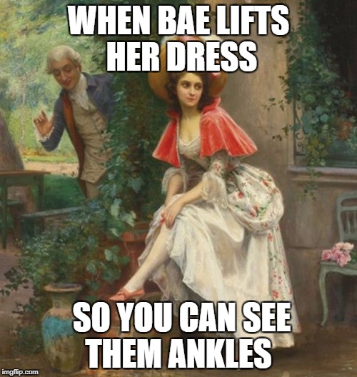 lady and the tramp | WHEN BAE LIFTS HER DRESS; SO YOU CAN SEE THEM ANKLES | image tagged in classical art | made w/ Imgflip meme maker