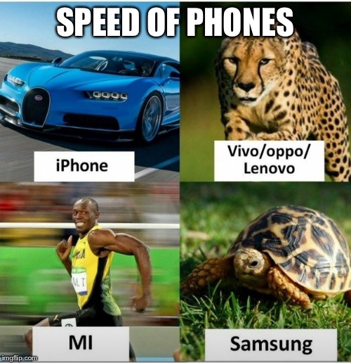 Speed of phones | SPEED OF PHONES | image tagged in iphone,speed,samsung,speed of phones | made w/ Imgflip meme maker