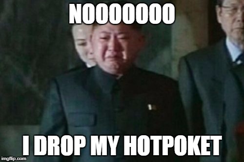 Kim Jong Un Sad | NOOOOOOO; I DROP MY HOTPOKET | image tagged in memes,kim jong un sad | made w/ Imgflip meme maker