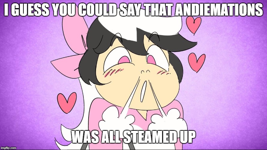 I GUESS YOU COULD SAY THAT ANDIEMATIONS; WAS ALL STEAMED UP | image tagged in excited andiemations 3,dank memes | made w/ Imgflip meme maker