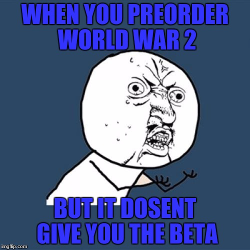 Y U No | WHEN YOU PREORDER WORLD WAR 2; BUT IT DOSENT GIVE YOU THE BETA | image tagged in memes,y u no | made w/ Imgflip meme maker