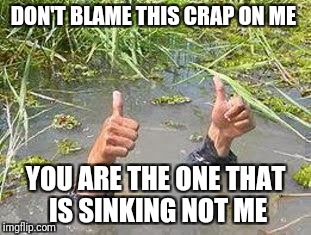 sinking | DON'T BLAME THIS CRAP ON ME; YOU ARE THE ONE THAT IS SINKING NOT ME | image tagged in sinking | made w/ Imgflip meme maker