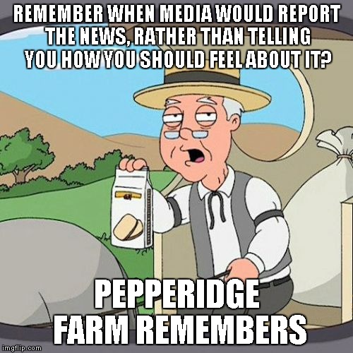 Pepperidge Farm Remembers | REMEMBER WHEN MEDIA WOULD REPORT THE NEWS, RATHER THAN TELLING YOU HOW YOU SHOULD FEEL ABOUT IT? PEPPERIDGE FARM REMEMBERS | image tagged in memes,pepperidge farm remembers | made w/ Imgflip meme maker