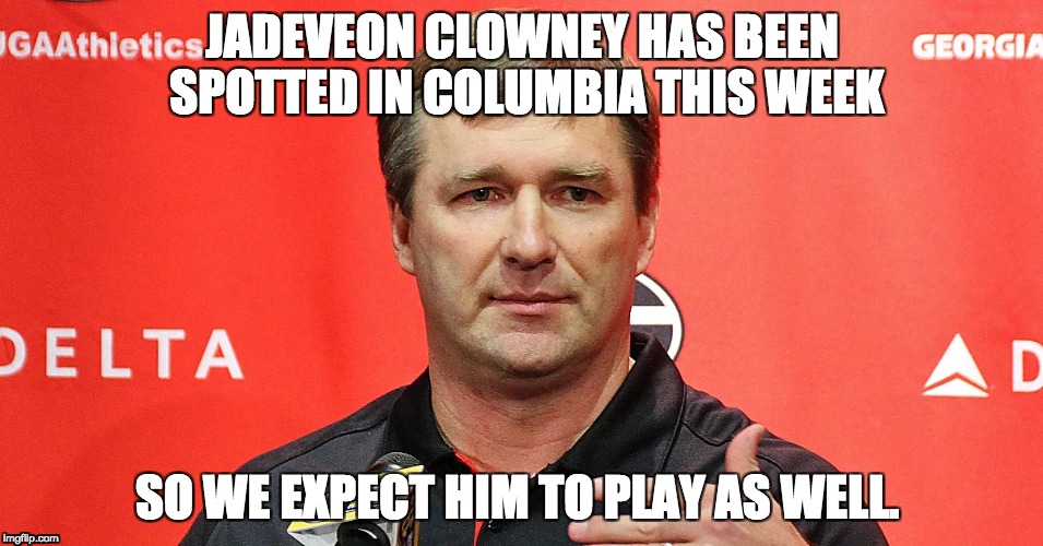 JADEVEON CLOWNEY HAS BEEN SPOTTED IN COLUMBIA THIS WEEK; SO WE EXPECT HIM TO PLAY AS WELL. | image tagged in georgia,kirby | made w/ Imgflip meme maker
