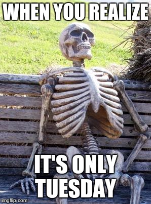 Waiting Skeleton | WHEN YOU REALIZE; IT'S ONLY TUESDAY | image tagged in memes,waiting skeleton | made w/ Imgflip meme maker