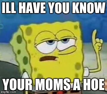 I'll Have You Know Spongebob | ILL HAVE YOU KNOW; YOUR MOMS A HOE | image tagged in memes,ill have you know spongebob | made w/ Imgflip meme maker