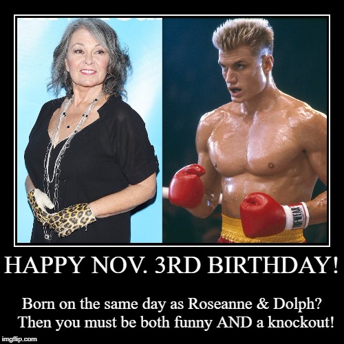 Happy November 3rd Birthday | image tagged in funny,demotivationals,november 3rd,birthday,roseanne,dolph | made w/ Imgflip demotivational maker