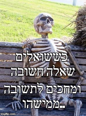Waiting Skeleton Meme | כששואלים שאלה חשובה; ומחכים לתשובה ממישהו.. | image tagged in memes,waiting skeleton | made w/ Imgflip meme maker