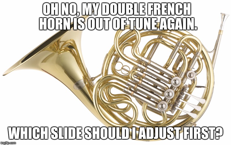 The Pain of Having 10 Slides | OH NO, MY DOUBLE FRENCH HORN IS OUT OF TUNE AGAIN. WHICH SLIDE SHOULD I ADJUST FIRST? | image tagged in music,responsibility,dead | made w/ Imgflip meme maker