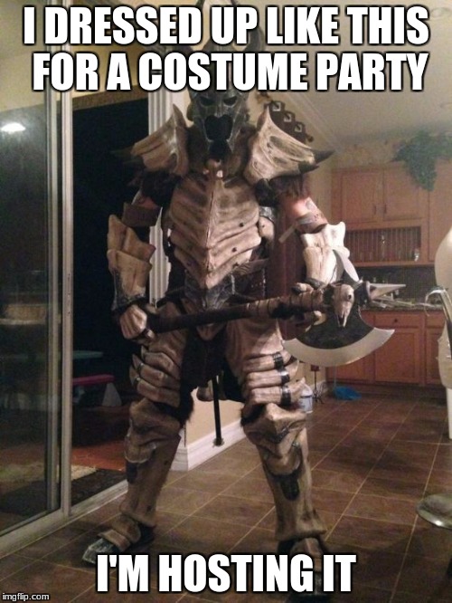 Skyrim | I DRESSED UP LIKE THIS FOR A COSTUME PARTY; I'M HOSTING IT | image tagged in skyrim | made w/ Imgflip meme maker