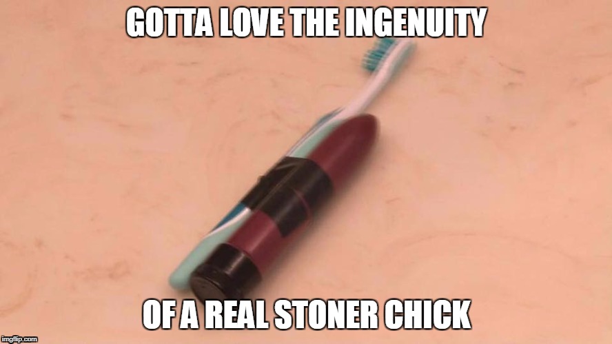 The Ingenuity of a Stoner | GOTTA LOVE THE INGENUITY; OF A REAL STONER CHICK | image tagged in stoner | made w/ Imgflip meme maker