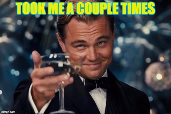 Leonardo Dicaprio Cheers Meme | TOOK ME A COUPLE TIMES | image tagged in memes,leonardo dicaprio cheers | made w/ Imgflip meme maker